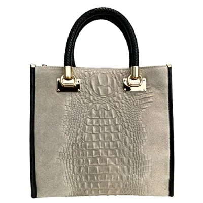 Immagine di Modarno borsa donna a tracolla mano in pelle camoscio stampa cocco (Beige)
