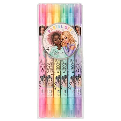 Immagine di Depesche 12188 TOPModel Set Bambini, con 6 pennarelli in Colori Pastello, matite a Doppia Fibra Astuccio Pennello e Punta fineliner, Viola, Argento