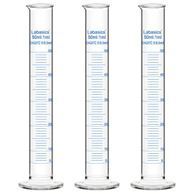 Immagine di Labasics Vetro Cilindro Graduato (3 Pacchi) 50 ml, Graduated Borosilicato di Misurazione