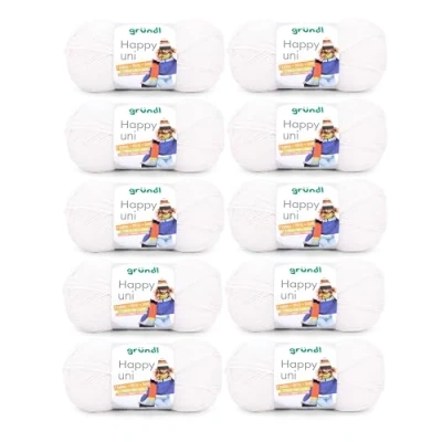 Immagine di Gründl Happy Uni (Filato per Maglieria e Uncinetto con Carattere Simile alla Lana in 100% poliacrilico, Anti Pilling, 100 g / 250 m, Dimensioni dell&#039;ago: 4 5, 10 x g), Bianco