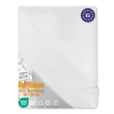 Immagine di Lenzuola matrimoniali Bianco di sopra in Cotone Letto Matrimoniale Hotel qualità 125 g/m² 180 x 220 cm