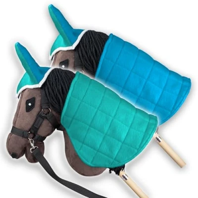 Immagine di SKIPPI Coperta e Cuffietta per Hobby Horse Menta Blu, Reversibile Accessori, Cuffia Bicolore Antimosche Cavallo con Bastone, Horsing