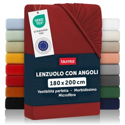 Immagine di Blumtal lenzuolo con angoli matrimoniale 180x200cm sotto in microfibra certificato Oekotex rosso Aurora