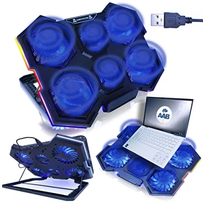 Immagine di AABCOOLING Hurricane Base Portatile con 6 Ventole, Regolazione Dell&#039;inclinazione e Retroilluminazione a LED Blu Raffreddamento Notebook Ventola Per PC Cooler Laptop