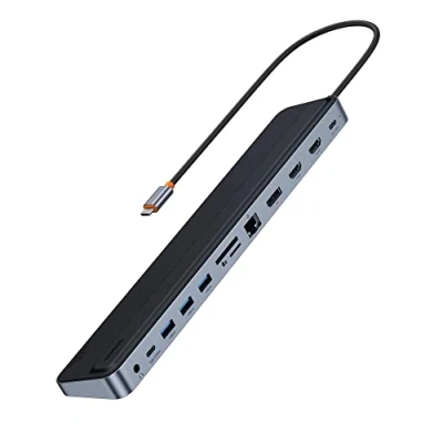 Immagine di Baseus Docking Station Triple Display 12 in 1 con 2 lettori HDMI 4K, DP, 100 W PD, 3 USB 3.0, C, Gigabit Ethernet, SD e TF Card Reader per MacBook/Dell/HP/Surface/Steam Deck
