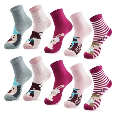 Immagine di L&amp;K II Confezione da 10 Calzini in Cotone per Bambina e Ragazza Bambini Simpatico motivo Animale Colorato 2885 27 30