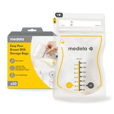 Immagine di Medela Easy Pour, sacchetti per latte materno, 50 pezzi, 210 ml, materno usa e getta, anti perdite protetti, prodotti di base l&#039;allattamento