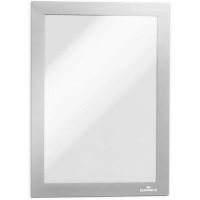 Immagine di Durable 487123 Duraframe A5, Cornice Espositiva Adesiva, per Superfici Lisce e Solide, Formato Confezione da 2 Pezzi, Argento