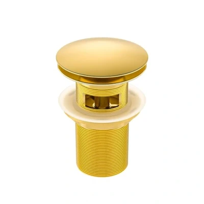 Immagine di BALNEO Tappo per Lavello Universale Click Cone Pop Up Oro, Ottone, Antiruggine, 4 Guarnizioni, Guarnizione, Raccordo di Scarico, 66mm X G1 1/4, con Troppopieno, Clic A