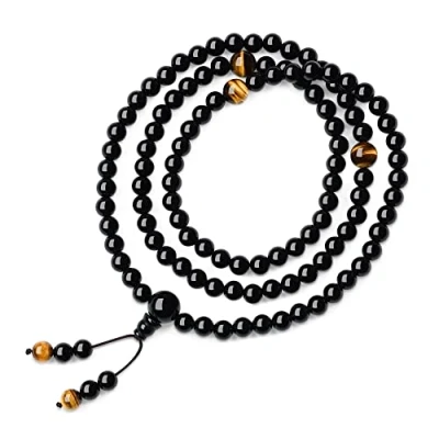 Immagine di COAI Collana Mala 108 Perle di Onice con Spaziatori in Occhio Tigre Marrone Unisex