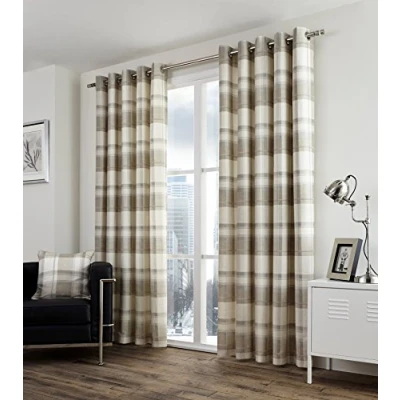 Immagine di Dreams &#039;n&#039; Drapes Balmoral Check Coppia di Tende pronte all&#039;Uso in Cotone 100%, Tela, Natural, Curtains: 66 Width x 54 Drop (168 137cm)