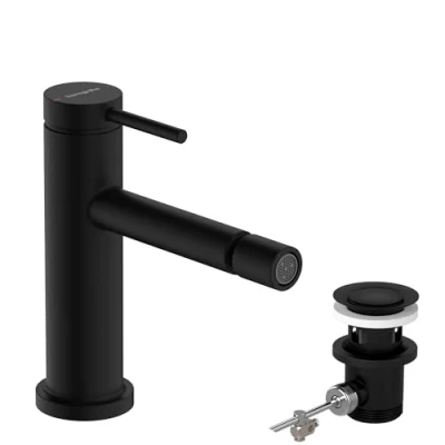 Immagine di hansgrohe Tecturis S Rubinetto per Bidet con Scarico A Tirante, Miscelatore Monocomando Altezza Bocca 100 Mm, Nero Opaco