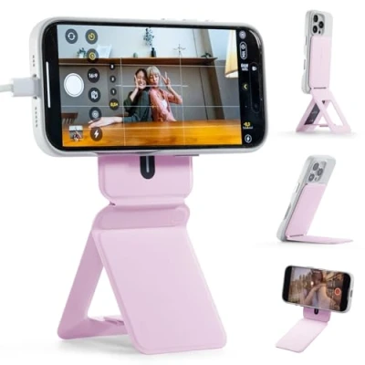 Immagine di MOFT Treppiede Smartphone per iPhone Serie 16/15/14/13, Universale Invisibile Supporto Telefono con 3 Modalità Self Vlogging, Sfogliare, Macrofotografia, Videochiamata, Blush
