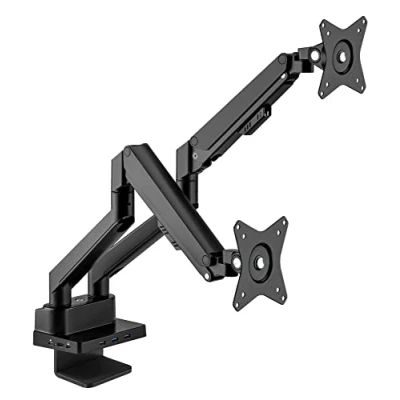 Immagine di Manhattan Supporto da tavolo in alluminio con molla a gas per due monitor e docking station 8 1, 17&quot; 32&quot; fino 9 kg braccio, nero, 461887