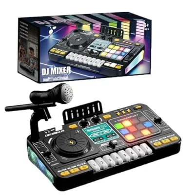 Immagine di Console Dj,Console Dj Bambini,Mixer Bambini,Stazione Portatile,Stazione Portatile,Bluetooth Con Microfono Regolabile,Effetto Di Luce Gradiente,Adatto a Bambini Dai 6 Ai 12 Anni e Principianti