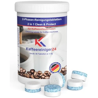 Immagine di Compresse di pulizia a 2 fasi per macchina da caffè completamente automatica, compatibili con macchine Jura 80 pezzi 3,5 g in barattolo ermetico tappo vite una conservazione