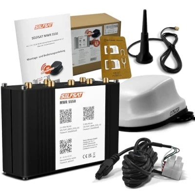 Immagine di SELFSAT MWR 5550 bianco (4G / LTE 5G &amp; WLAN Internet Router fino a 3,3 Gbps con antenna tetto 5G), compatibile Starlink