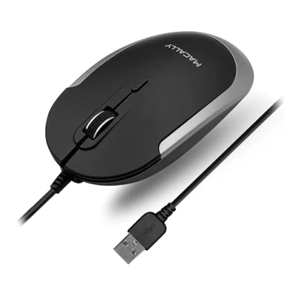 Immagine di Macally Silent mouse USB C con cavo per Apple Mac &amp; Windows PC laptop/desktop computer Slim Compact disegni e sensore ottico interruttore, piccolo facile viaggio (bianco)