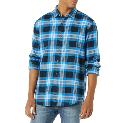 Immagine di Amazon Essentials Camicia in Flanella a Maniche Lunghe (Disponibile Taglie Extra Forti) Uomo, Nero Blu Grigio Tartan Plaid, S