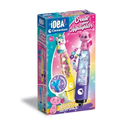 Immagine di Clementoni Idea Create Your Highlighters: Trendy Animals, Laboratorio degli Evidenziatori Personalizzati, Kit Creativo per Bambini 6+ Anni, con 3 Personalizzabili Accessori, 18874