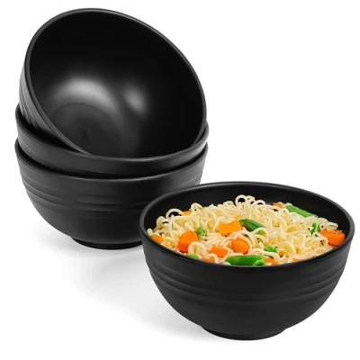 Immagine di BELLE VOUS Set di 4 Ciotole Plastica Nere Riutilizzabili Cucina 700 ml Insalata, Zuppa, Pasta, Noodles, Frutta Infrangibili e Senza BPA Adatte a Microonde Lavastoviglie