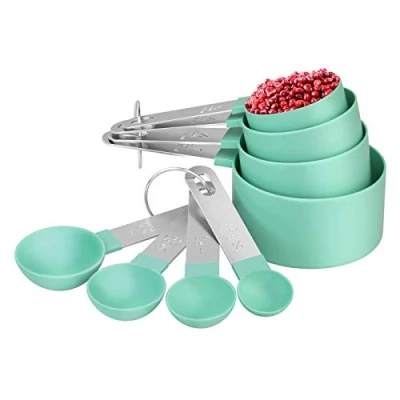 Immagine di 8 pezzi Cucchiai Dosatori, Measuring Spoons in Plastica, con 4 Misurini e Misurino (Verde acqua)