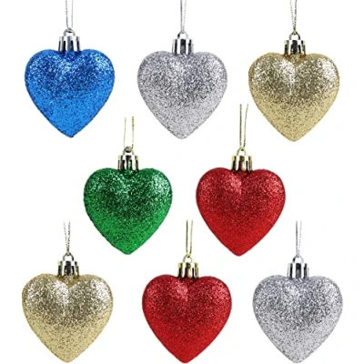 Immagine di Christmas Concepts® Confezione da 8 60mm a forma di cuore Baubles natalizi Glitter Decorated (Multi Color)