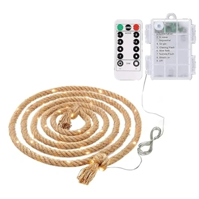 Immagine di luci a corda di iuta alimentate batteria, 10 m, 200 LED, impermeabili, per esterni e interni, illuminazione patio, piscina, camera da letto, soggiorno,