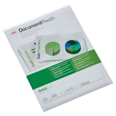 Immagine di GBC Pouch Confezione da 25 Buste per Plastificazione a Caldo, con Finitura Lucida, in Formato A4, Spessore di 2 x 75 Micron, 216 303 mm, 3740489