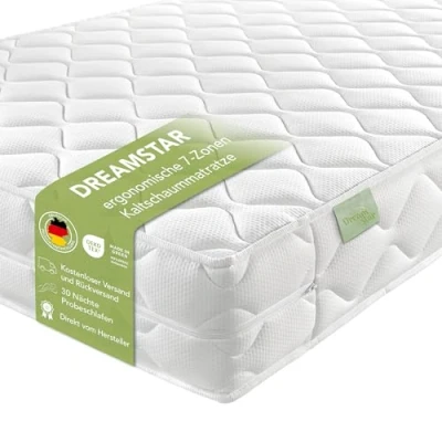 Immagine di DREAMSTAR Ergo Flex Duo I Materasso ergonomico in schiuma fredda a 7 zone, altezza 16 cm, certificato Öko Tex, grado di durezza 3 e 4 (H3 H4), prodotto UE 90 x 200 cm