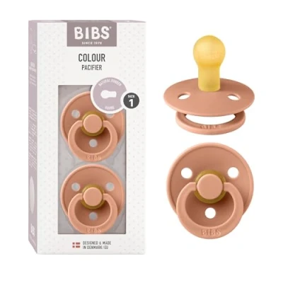 Immagine di BIBS Colour Ciuccio confezione da 2 pezzi. Privo di BPA, Tettarella tonda. Lattice gomma naturale, Misura 1 (0 6 mesi), Peach/Peach