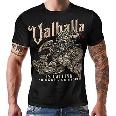 Immagine di Maglietta da uomo per fan vichinghi nordmann celtico: Walhalla is Calling, Valhalla, 5XL