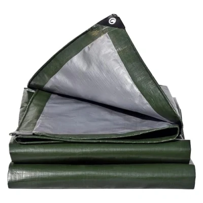 Immagine di EPFHR Telone in tessuto 2 x 6 m 180 g/m² Telo impermeabile verde/argento con occhielli protettivo per barca legno mobili da giardino Copertura piscina Tetto trampolino