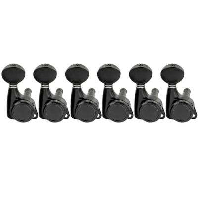 Immagine di Musiclily Pro 6 in Linea Meccaniche Autobloccanti Ratio 18:1 Chitarra Locking Tuners per Elettrica tipo Strat Tele, Nero con Bottone Ovale Vintage