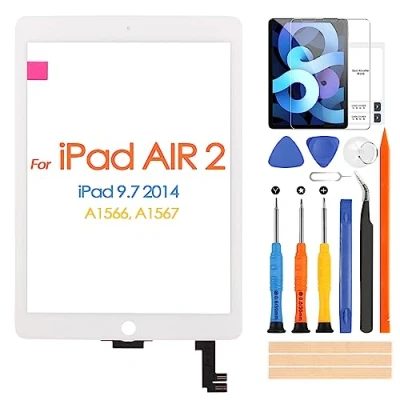 Immagine di Touch Screen per iPad 6 Air 2 9,7 A1566 A1567 Vetro Digitizer Schermo Pannello con Gratuito Pellicola Temperata, Riparazione Kit (Non LCD Display) (White)