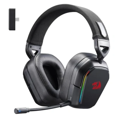 Immagine di Redragon H868 3 modalità Wireless RGB Gaming Headset, 7.1 Surround, driver 40 mm, cuscinetti auricolari in schiuma di pelle, microfono antirumore, cuffie over ear per cellulare, PC/PS5/NS