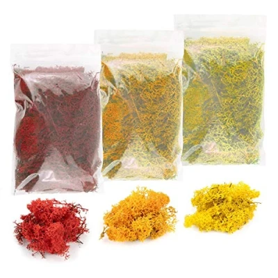Immagine di War World Scenics Multi pack di Muschio Naturale per Fogliame Modellismo 3 x 60g (Giallo, Arancione, Rosso) Lichene Scenario Ferroviario Alberi Wargame Diorama Materiali Spedizione Tracciata