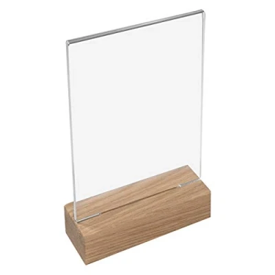 Immagine di HMF 46940 Espositore da Tavolo in Acrilico con Base Legno DIN A6 Verticale Trasparente
