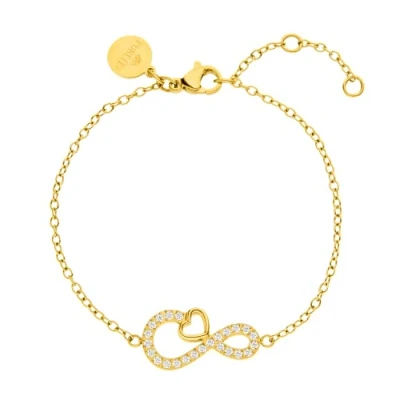 Immagine di PURELEI® Bracciale Infinity Love (Oro), da donna in acciaio inossidabile, dorato resistente all&#039;acqua con ciondolo a forma di infinito cuore, lunghezza regolabile 16/17,5/19 cm