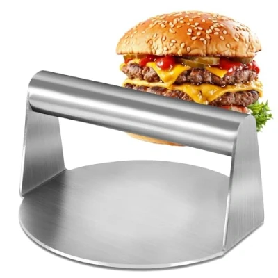 Immagine di Jesustree Pressa per Hamburger in Acciaio Inossidabile, Smash Burger Press, 5,5 Pollici Rotonda Professionale Smasher Antiaderente, Piastra Piatta Griglia, Bistecche, Panini, Barbecue