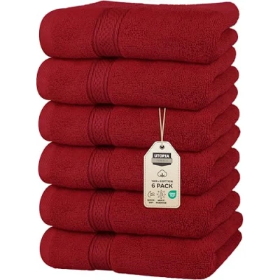 Immagine di Utopia Towels Set di 6 asciugamani alta qualità, (40,6 x 71,1 cm), 100% cotone filato ad anello, ultra morbidi e altamente assorbenti, 600 g/m², per bagno, palestra, doccia, hotel spa (rosso)