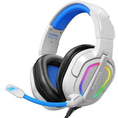 Immagine di Krysenix PG2 Cuffie Gaming per PS4/PS5/PC/Xbox/Nintendo Switch, PS5 con Microfono Stereo AI, jack da 3,5 mm e Luce RGB, Bianco/Verde