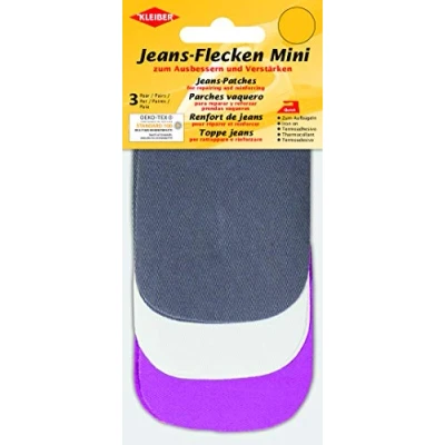 Immagine di Kleiber Set di 6 Mini Toppe termoadesive per Riparazione Jeans (3 Colori) 9 cm x 7 Grigio/Bianco/Rosa, Cotone