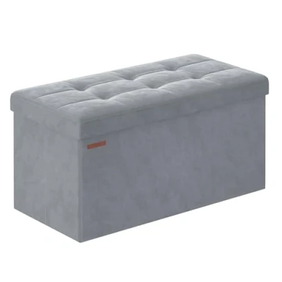 Immagine di SONGMICS Pouf Pieghevole, Cassapanca in Velluto, Contenitore, Poggiapiedi, con 2 Contenitori, 38 x 76 cm, Portata 300 kg, per Corridoio, Soggiorno, Camera da Letto, Grigio Tortora LSF247G02