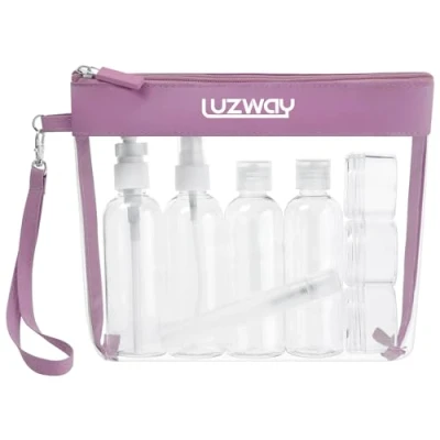 Immagine di LUZWAY Borsa da Toilette Viaggio,Beauty Case Viaggio Trasparente, Set Bottigliette per Aereo 8 Pezzi Contenitori Liquidi 100ml kit Accessori Utili Buste Donna Uomo