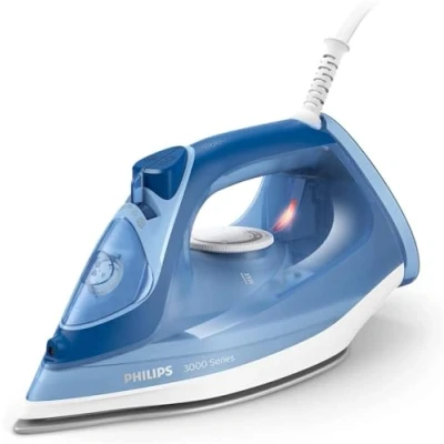 Immagine di Philips Ferro da stiro a Vapore 3000 Series, 2.400 W, Potenza costante di 40 g/min, Colpo 180 g, Piastra in ceramica, verticale, Colore blu (DST3031/20)
