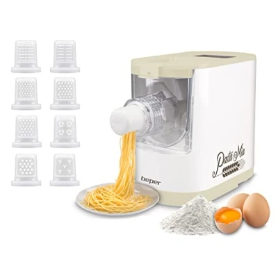 Immagine di BEPER P102SBA500 Macchina Automatica per la Pasta Fresca, maker,200W, 320 g di Farina, 8 Trafile diversi formati, Display il funzionamento, Include Misurino e Spatola
