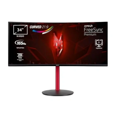 Immagine di Acer Nitro XZ342CUPbmiiphfx, Monitor Gaming PC 34&quot;, Curvo WQHD, 165 Hz, 1 ms (VBR), 21:9, FreeSync Premium, HDMI 2.0, DP 1.4, ZeroFrame, Regolazione in altezza, Speaker, Cavo Incluso