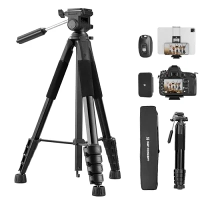 Immagine di K&amp;F Concept Treppiede Fotocamera e Smartphone 48 190cm, Leggero in Alluminio S255A3+BV01 con Telecomando Bluetooth, Portatile Compatto per DSLR/Cellulari/Ipad/Live Streaming