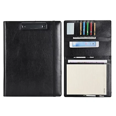 Immagine di Wonderpool A4 Appunti in PU pelle Partfolio Notepad Porta moduli Intervista Planner Meeting Scrittura Padfolio File documenti per ufficio Viaggi Scuola Hotel Ospedale (A4,Nero)